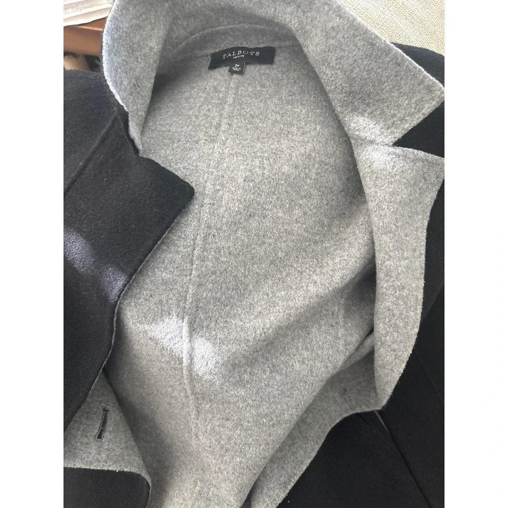 Talots Petite Black Grey Double Faced Wool Blend Coat Jacket 2P CN1204 04/19 - Picture 4 of 8